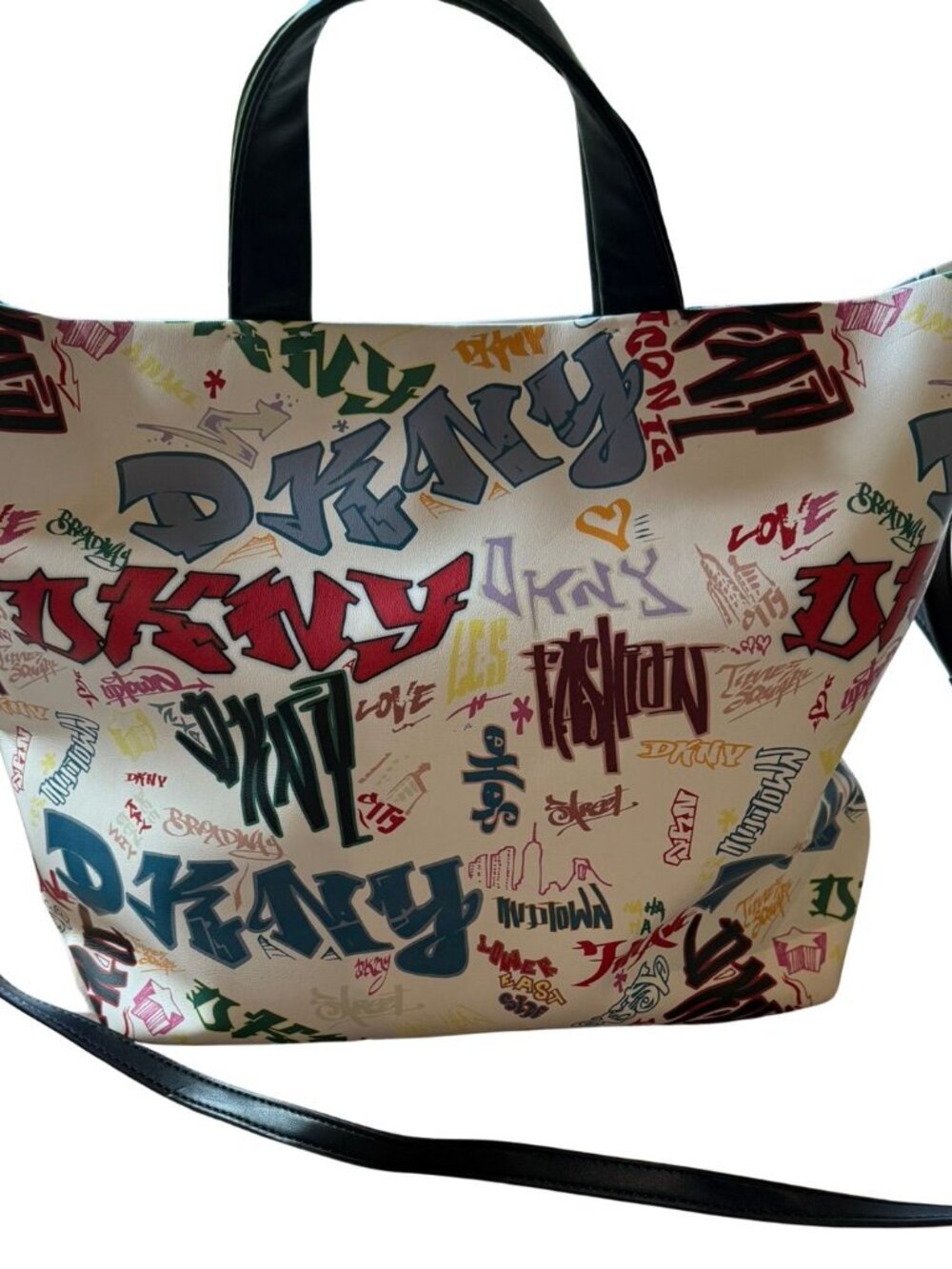 DKNY Brady Medium Graffiti Logo Tote Crossbody Bag Multicolor